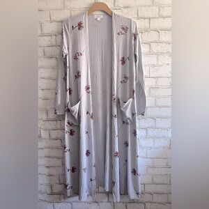 NEW!!! Versatile Long Sweater Cardigan Sarah Size Small Gray and Floral Stretch